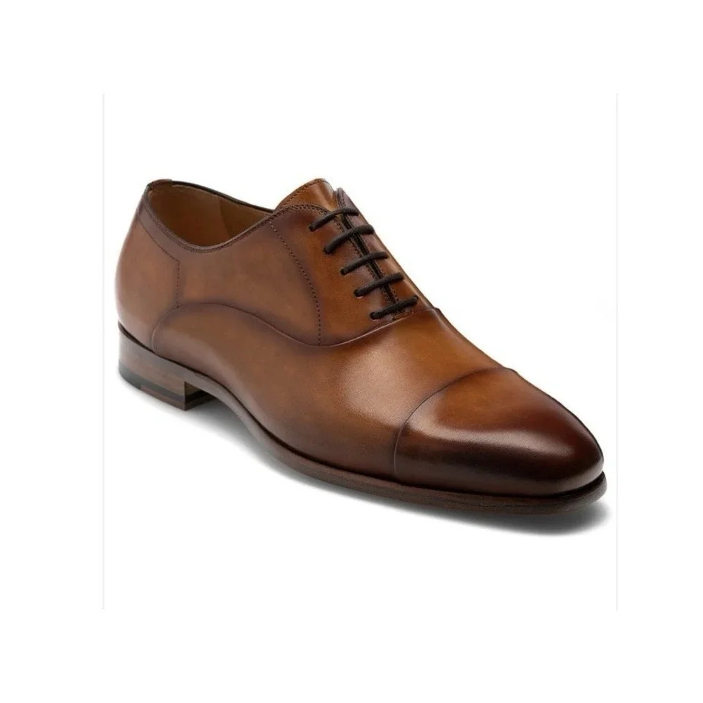 Magnanni Segovia Curri Brown Cap Toe Lace Up Oxford Shoes Sz 8M US 23192 Burnish